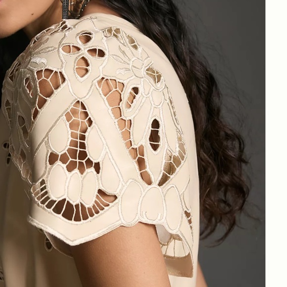 Anthropologie The Somerset Maxi Dress Faux Leather Embroidered Edition Tiered - Picture 3 of 6